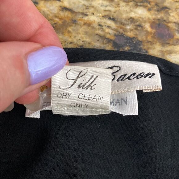 Catherine Bacon Bergdorf Goodman black silk hi low long sleeve blouse sz XS/S - Picture 6 of 8